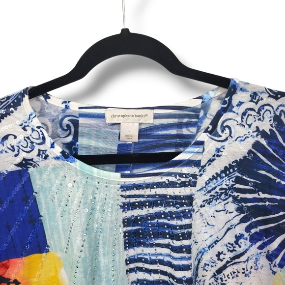 🌿Christopher & Banks Women's Large Sequin Studded Top in Mixed Media Top - Picture 6 of 10